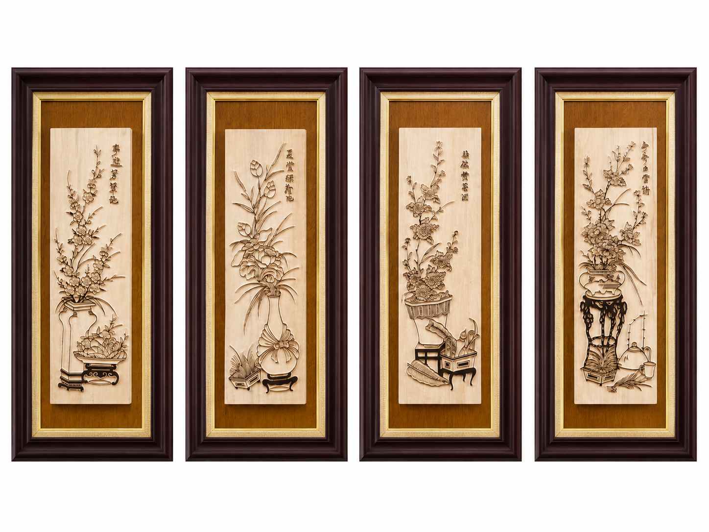 Tranh khắc gỗ "Tứ quý"